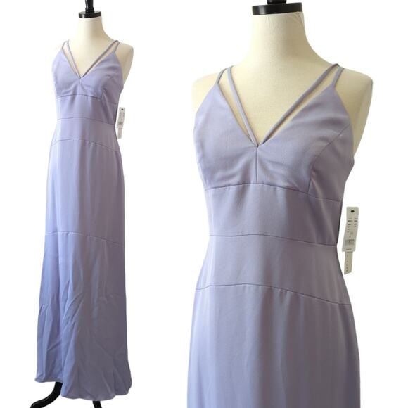 Nicole Miller Dress 4 Purple Lavender Strap Cage V-Neck Formal Maxi Floor Length - Picture 1 of 14